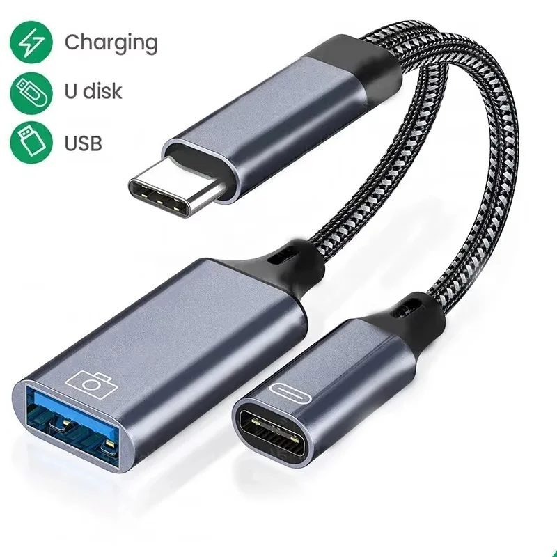 2 In 1 Type C OTG Charging Adapter Cable Type C to USB Data Converter With PD Charge Port For Huawei Xiaomi Realme Laptop Tablet