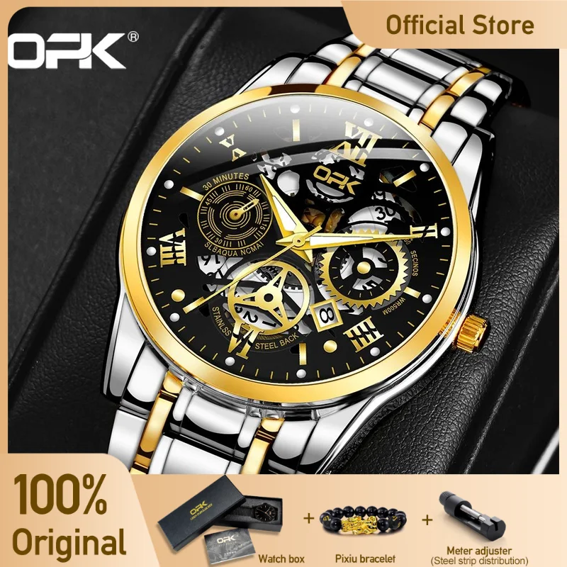 OPK-reloj de cuarzo de lujo para hombre, cronógrafo automático de acero inoxidable, resistente al agua, marca de moda, nuevo, 8135