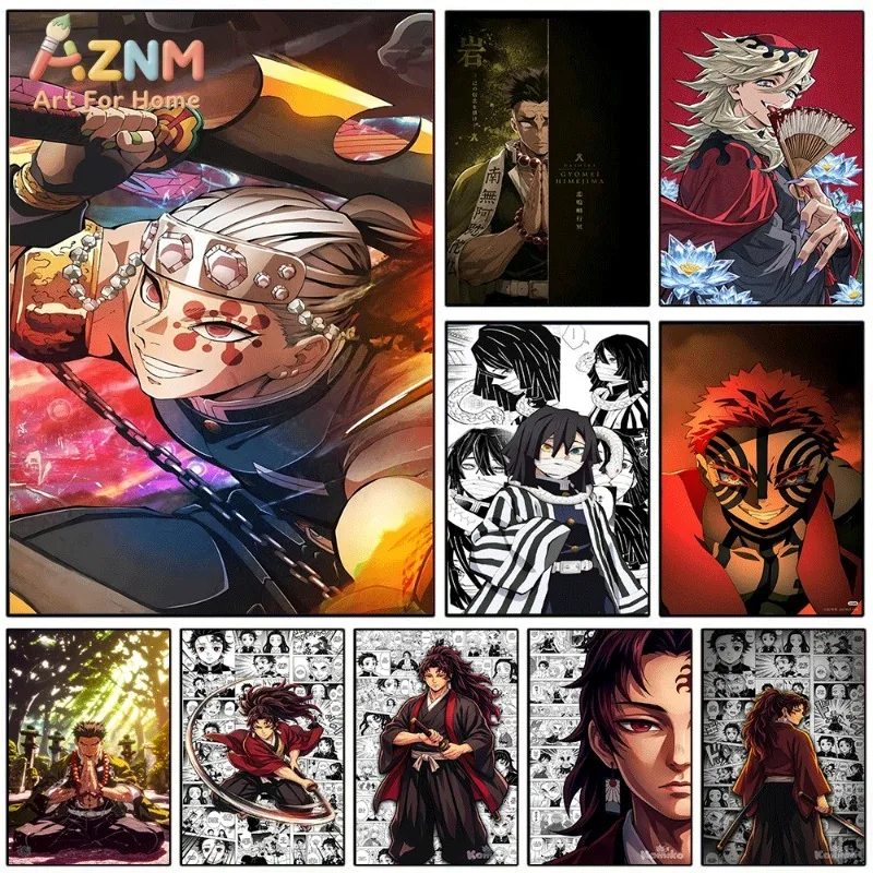 Demon Slayer Anime Canvas Wall Art Tengen Gyomei Douma Obanai Yoriichi Poster Unframed Canvas Painting Home Manga Wall Decor Art