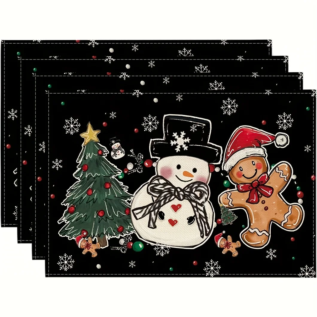 Black Snowman Gingerbread Placemats Table Decor Great Lunches Dining Room Winter Gatherings Family Holiday Suppers Table Gift