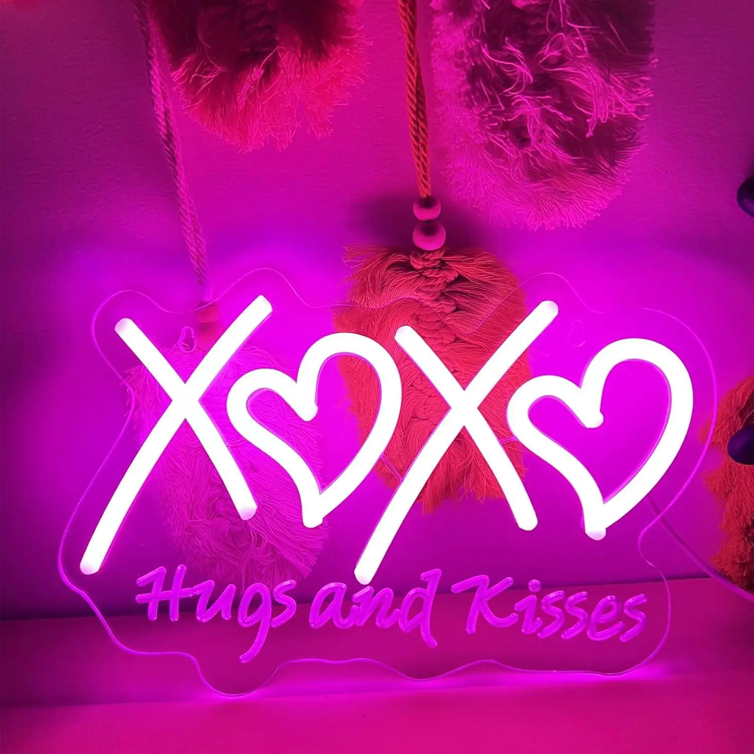 XOXO Neon Sign Hugs and Kisses USB Powered LED Dimmable Neon Light for Bedroom Valentine's Day Wedding Party Decor Romantic Gift