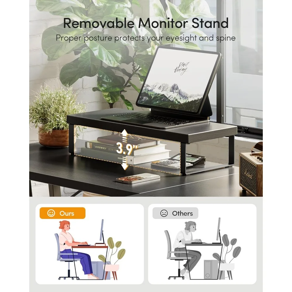 Large Corner Desk for Home Office, 47 Inch L-Shaped Computer Desk with Ample Monitor Stand Space