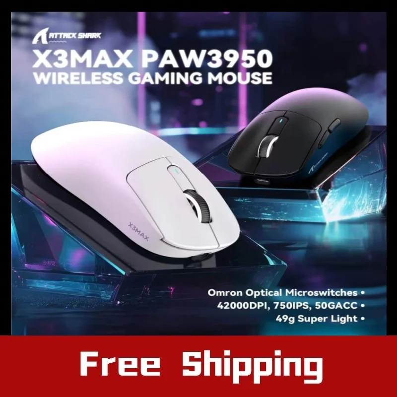 ATTACK SHARK X3 MAX Wireless Gaming Mouse 49g Ultralight PixArt PAW3950 42000 DPI Tri-Mode BT 5.4/2.4GHz/USB-C 1K Polling Rate