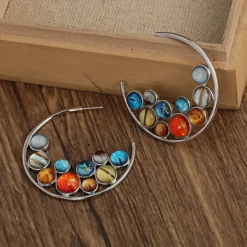 1pair Creative Solar System Earring Moon Earth Space Planet Charm Earrings for Wome Fashion Delicate Jewellery Gifts