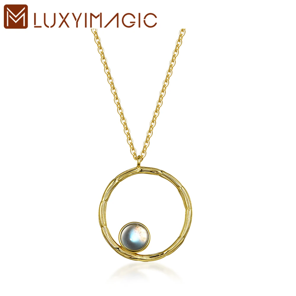 

Luxyimagic Natural Moonstone Round Gemstone Necklace for Women Solid 925 Sterling Silver Anniversary Valentines Day Gift for Her