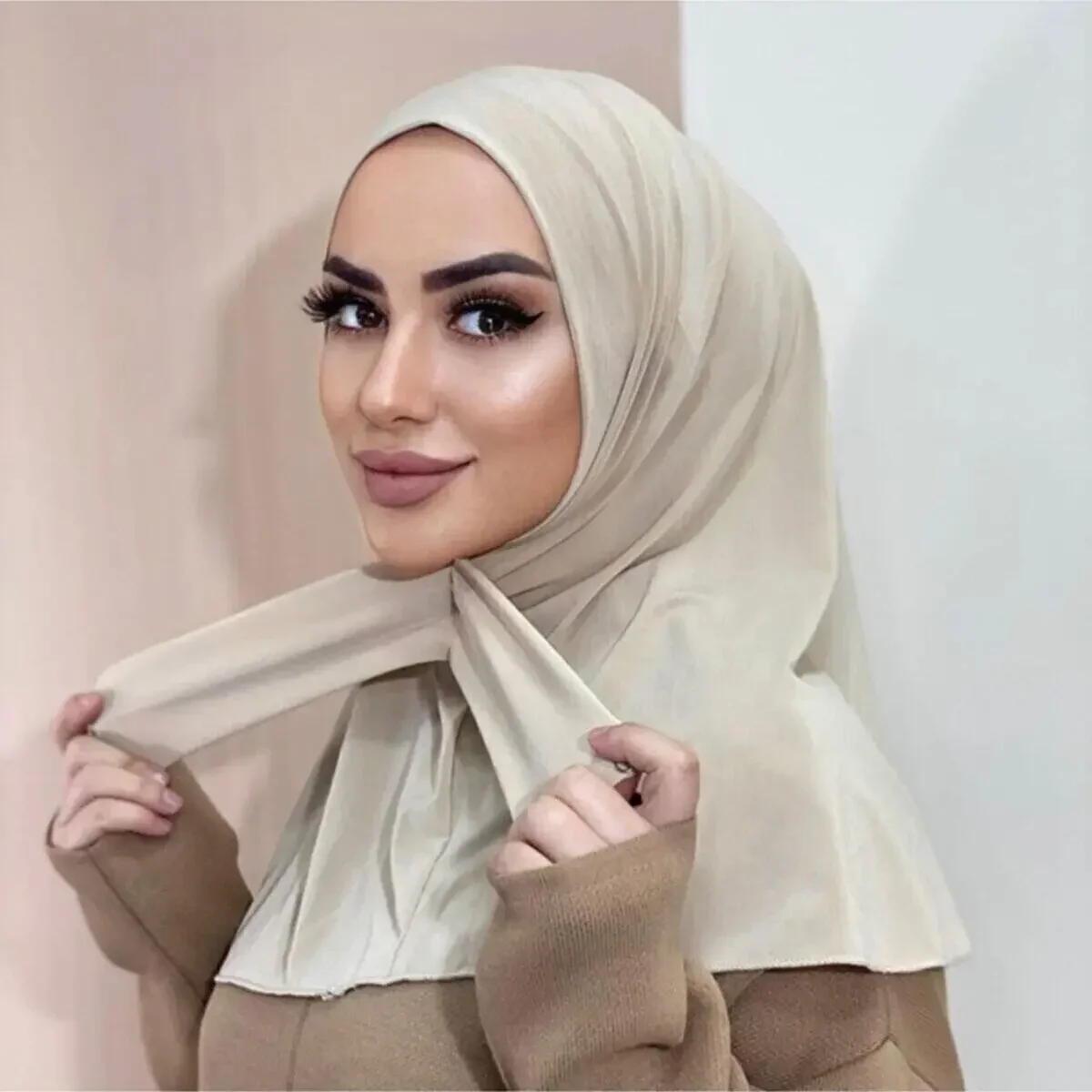 

Instant Jersey Hijab with Snap Closure Breathable Full Cover for Muslim Women Stretchable Head Wrap for Daily