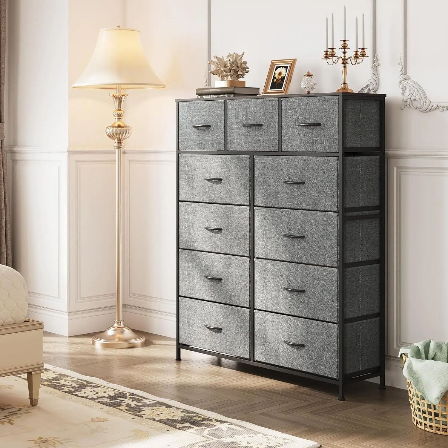 

Tall Dresser for Bedroom, Fabric Dresser Storage Tower, Dresser & Chest of Drawers Organizer Unit with Storage Cabinet