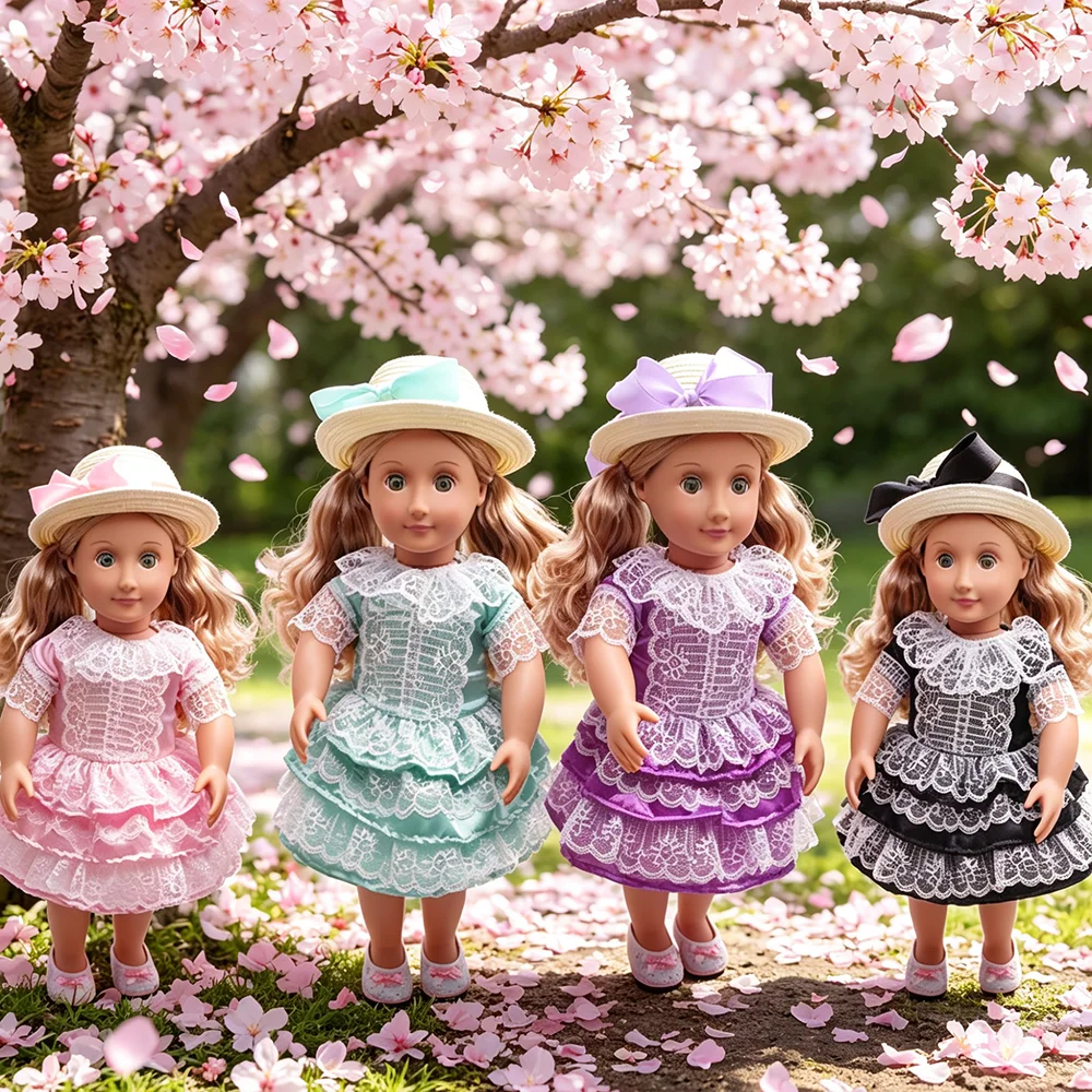 

18 inch doll girl cute Lolita Xiaoqing new lace dress with hair and doll exquisite afternoon tea dressing doll accessories