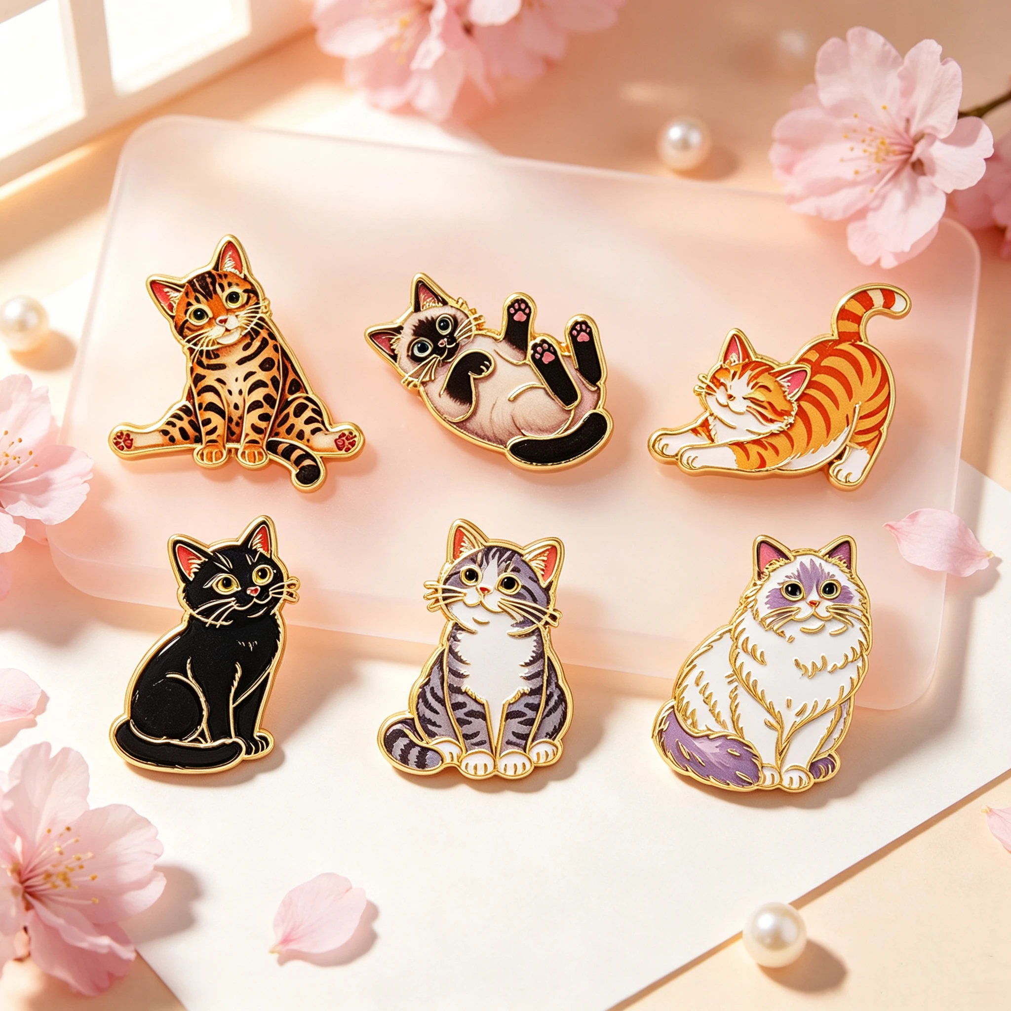 6pcs/Set Sweet Cute Cat Enamel Pin Multi Breed Cat Brooch Pines Lapel Pins Badge on Backpack Costume Accessories Jewelry Gifts