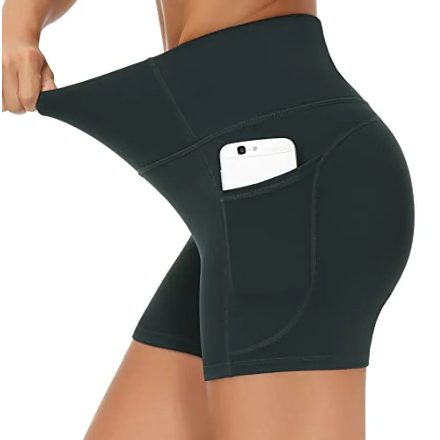 

High Waist Yoga Shorts for Women's Tummy Control Fitness Athletic Workout Running Shorts with Deep Pockets