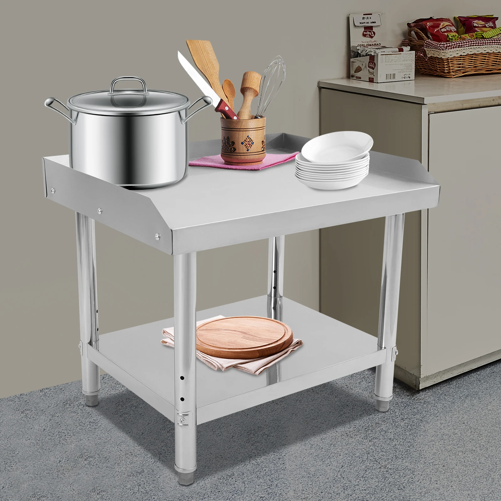 30*24*26in Adjustable Work Table, Stainless Steel Prep Table, Commercial Work Table Suitable for Kitchen, Restaurant, Garage