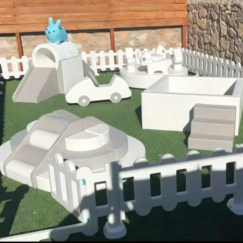Custom White Grey Climber Soft Play Set Safe Durable Indoor Outdoor Playground Equipment for School, Party Carousel Event Rental