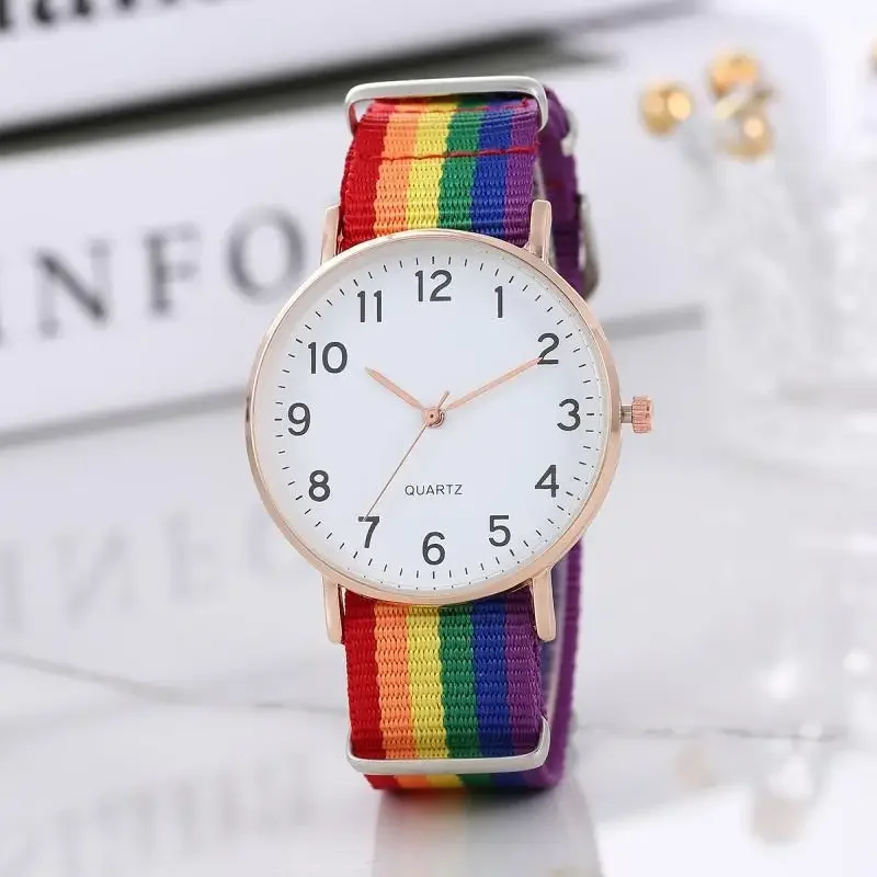 Fashion Watch Rainbow Color Ultra-thin Canvas Strap 12 Digital Pointer Classic Simple Casual Student Men's Watches Reloj Mujer