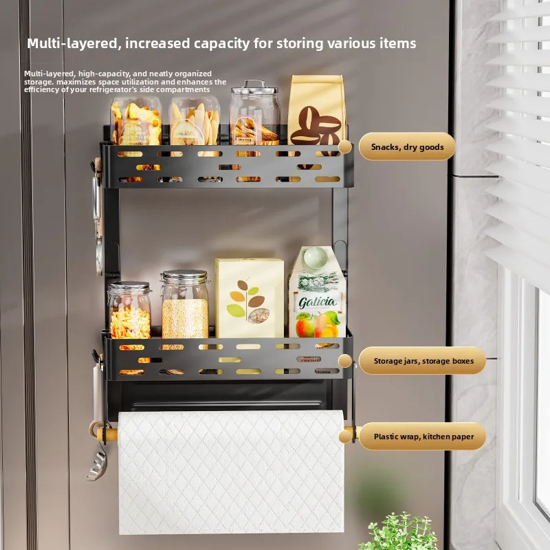 

Magnetic refrigerator shelf Wall hanging No punching Refrigerator side hanger Folding kitchen roll paper rack Magnetic fragrance