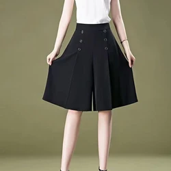 Summer New High Waist Thin Knee Length Pants Solid Color Loose All-match Pants Casual Fashion Women Clothing