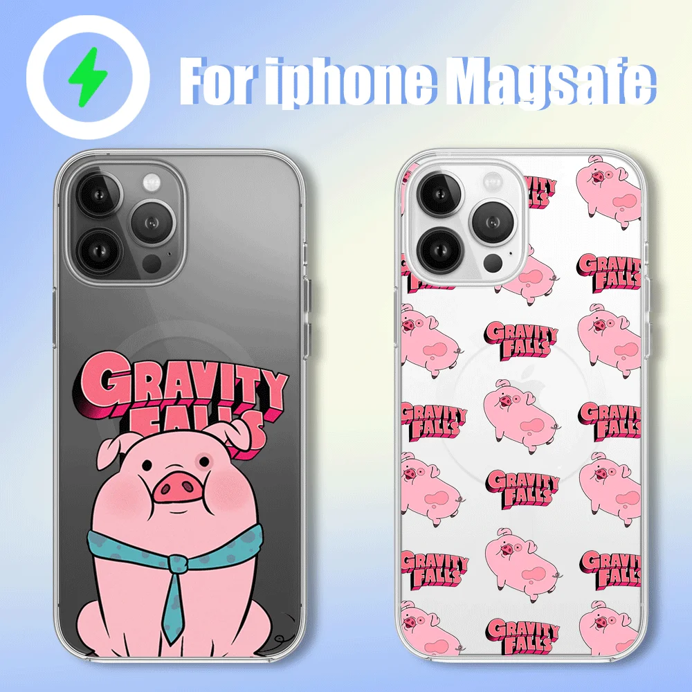 MINISO Gravity Falls Waddles Cute Phone Case for iPhone 12 11 13 14 15 16 Max Pro Plus Magsafe Magnetic Wireless Cover