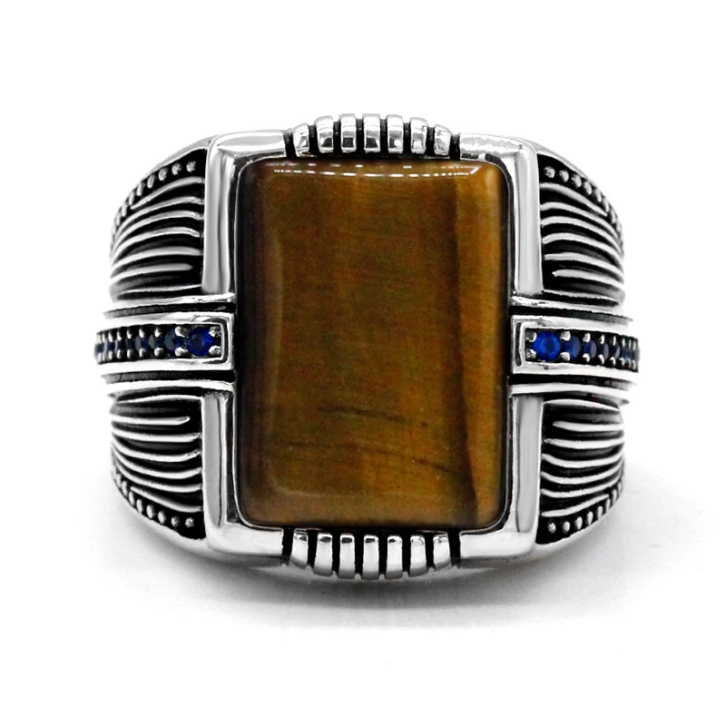 S925 الفضة النقية الرجال اليدوية خاتم حجر عين النمر الطبيعي المرأة ريترو T Ükiye مجوهرات الأزياء هدية حفلة عيد ميلاد #2