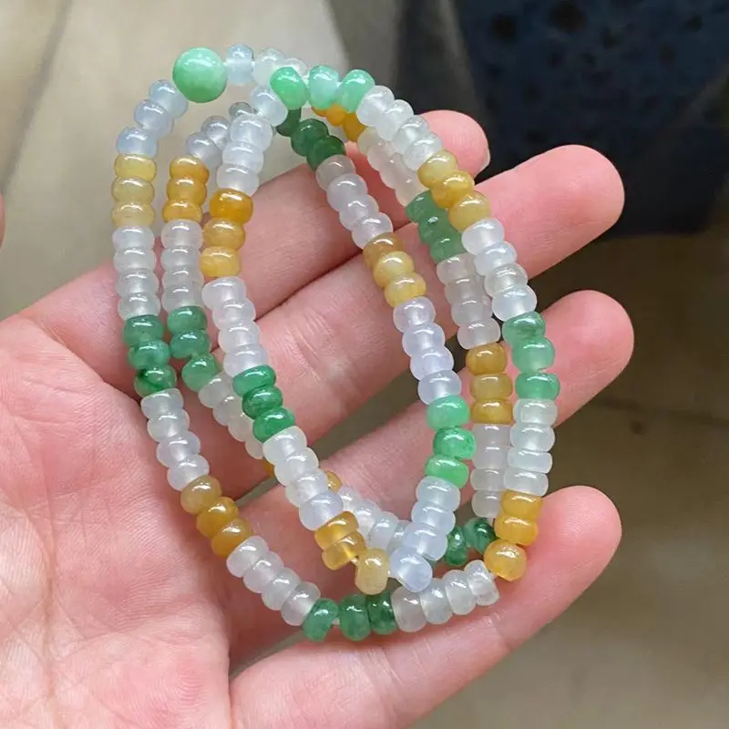 

Natural a Cargo Myanmar Jade Ice-like Bright Three Colors Abacus Beads Duobao Multi-Circle Bead Necklace Bracelet 5.8mm