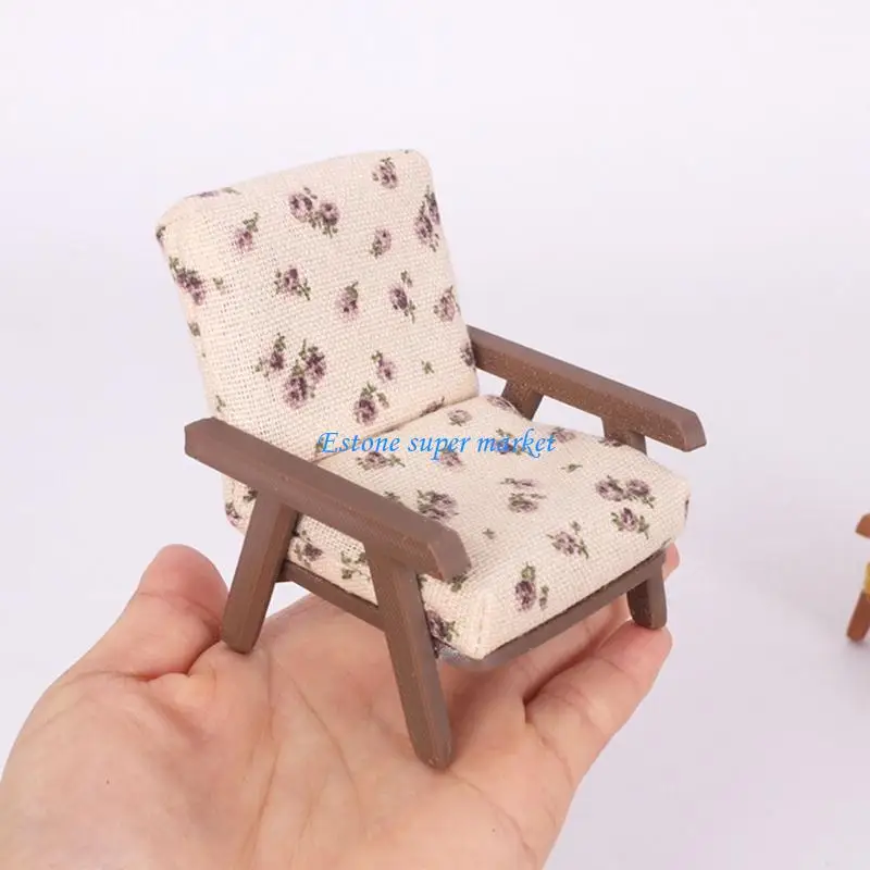 

090B 1/12 Scale Doll House Living Room Decors Wooden Sofa Washable Fabric Miniature Furniture for Creative Play