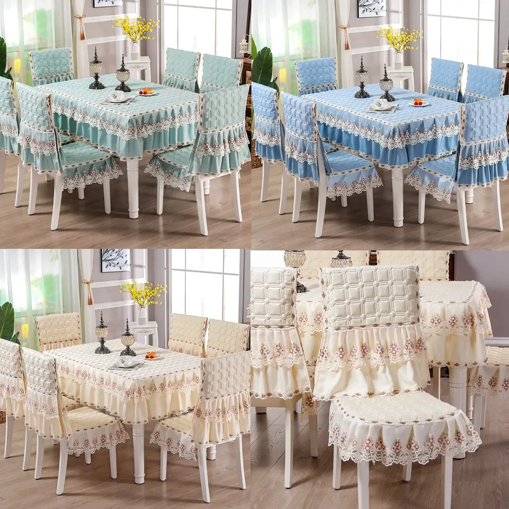 

Quality Colid Cotton Tablecloth Chair Cover Exquisite Embroidery Home Banquet Wedding Table Cloth Rectangular Lace Table Cover