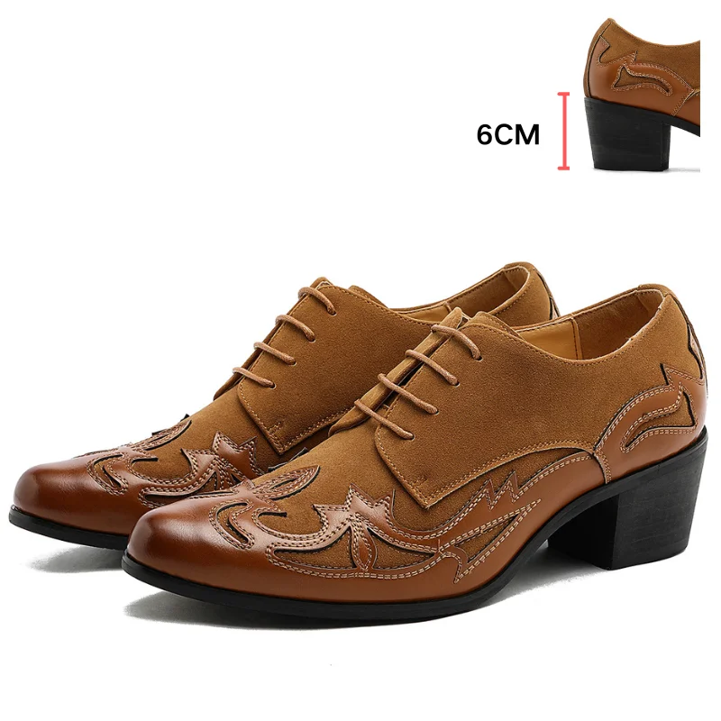 

Mens Leather Oxford Shoes Business Formal Shoes with 6cm Height Increase Size Up to 46