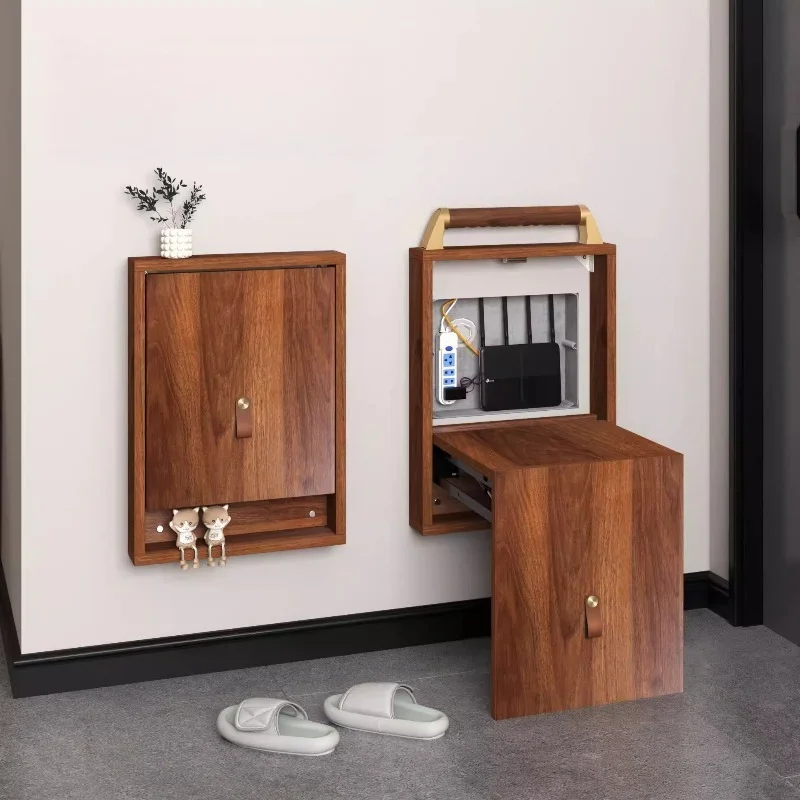 Hide Electrical Box Wall Mounted Folding Bench, Space-Saving Entryway Shoe Stool with Concealed Storage, Retractable Seat