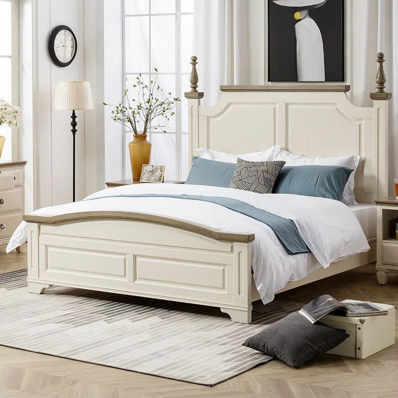 Flush master bedroom double all solid wood red oak furniture two-color princess wedding bed