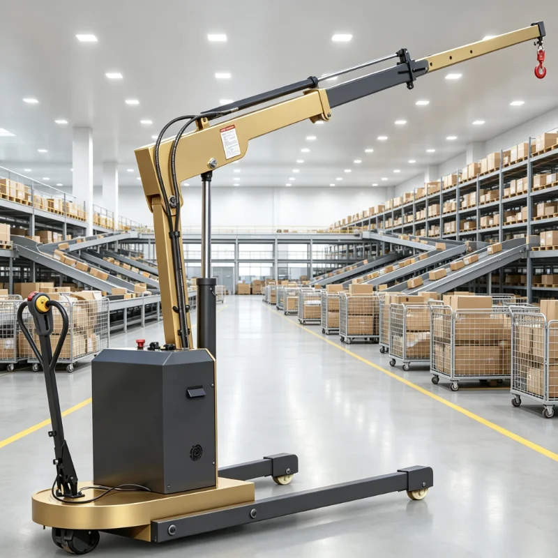 1 Ton Self-Propelled Electric Mobile Crane 48V Battery Powered Hydraulic Floor Crane with 180 Degree Rotating Turntable