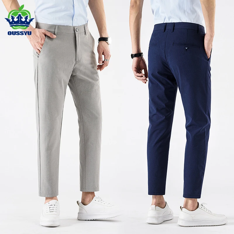 2024 New Summer Business Men's Suit Pants Thin Slim Fashion Casual Formal 9-Point Ankle-Length Trousers Male Blue Brand Clothing