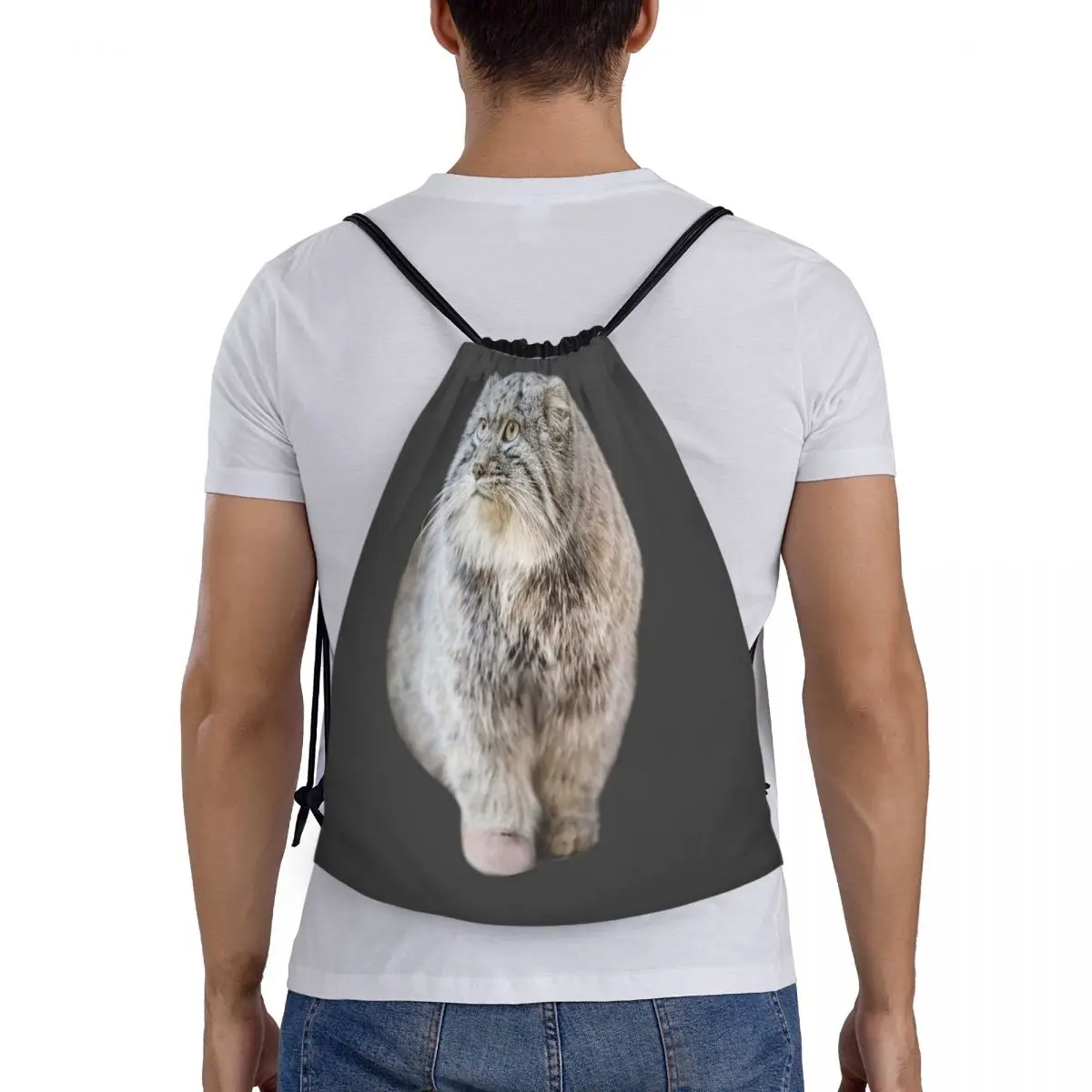 Round Pallas Cat Backpacks Fashion Drawstring Bags Shoes Bag Book Bags for Man Woman School