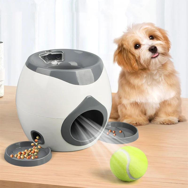 

Dog Pet Toys 2 In 1 Tennis Launcher Automatic Throwing Machine Pet Ball Throw Device Interactive Pet Feeder Toy For All Size Dog