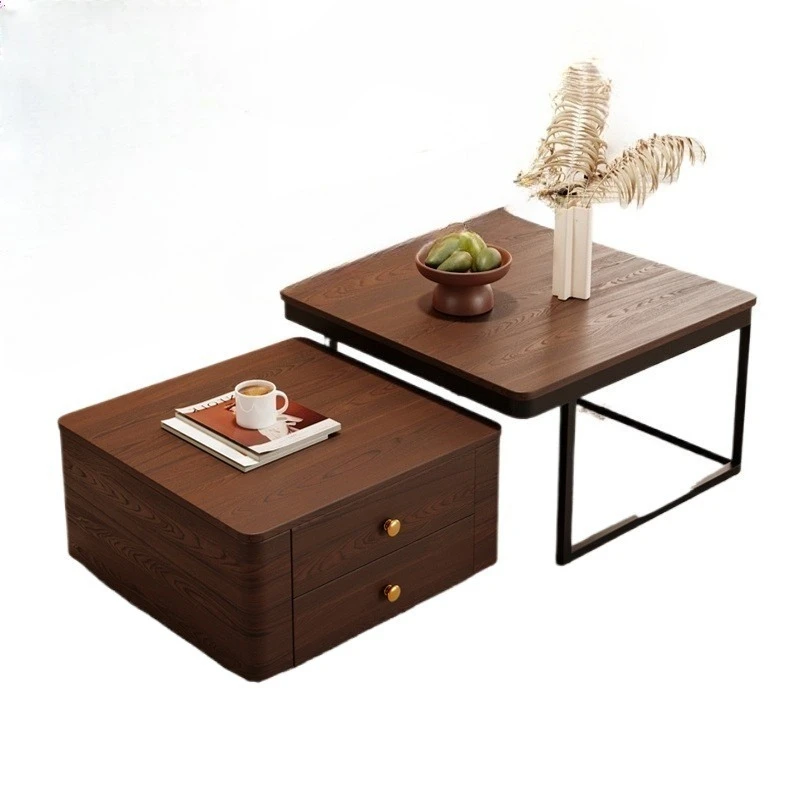 

Solid wood antique square coffee table combination wabi-sabi style Italian simple high-end tea table