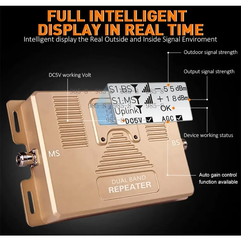 900/1800MHz Dual Band Smart Cell Phone Signal Repeater, Dual Mode Mobile Signal Booster Amplifier for Home Office Coverage