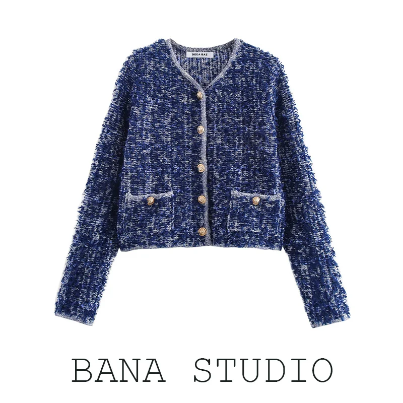 

BANA Blue Floed round Ne ort Knitted Open Cardigan Women's Knitwear Casual Comfortable Loose Fit Spring Faion