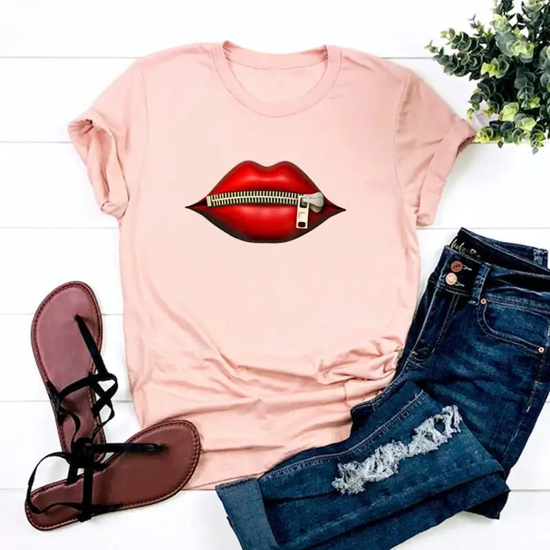 Lip Internet Red Explosive Printed European and American Clothing Top Short-sleeved T-shirt Graphic T Shirts  Women Clothes