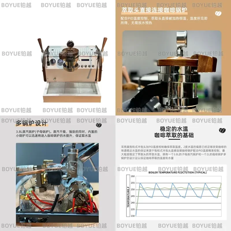 Commercial Semi Automatic Espresso Machine Italian Style Single Group Head Electronic Control Pump Pressure Multi Boiler