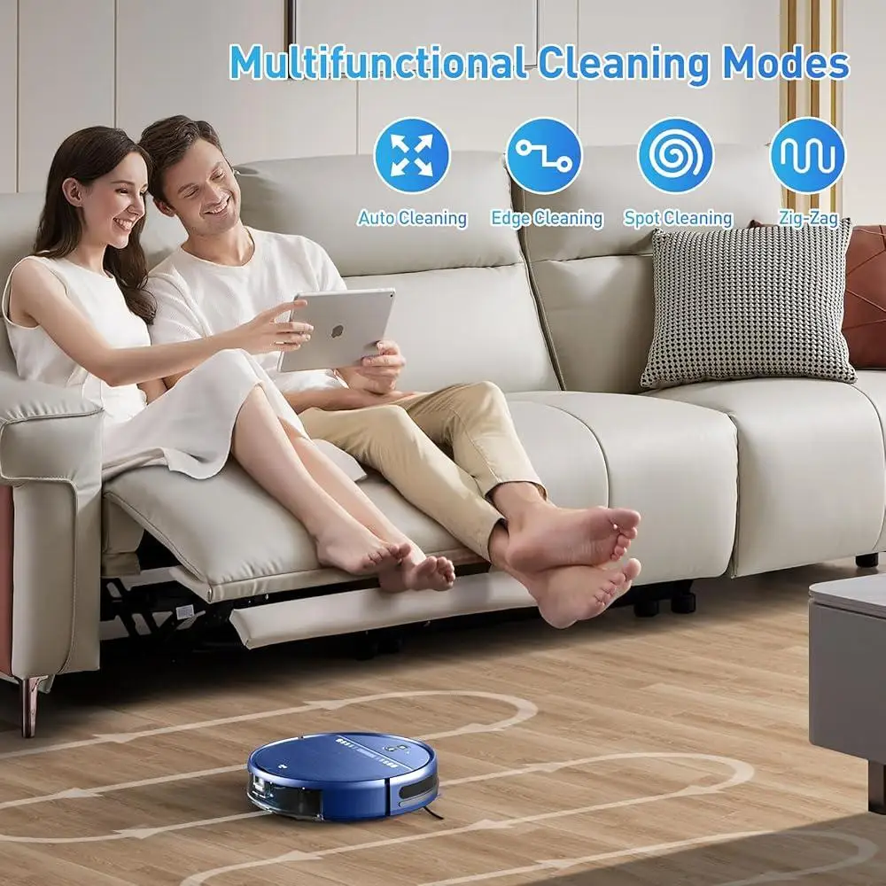 로봇 진공 및 걸레 콤보 Wi-Fi 스마트 로봇 청소기 2-in-1 초슬림 저소음 자체 충전 직관적인 앱 제어 애완동물 친화적