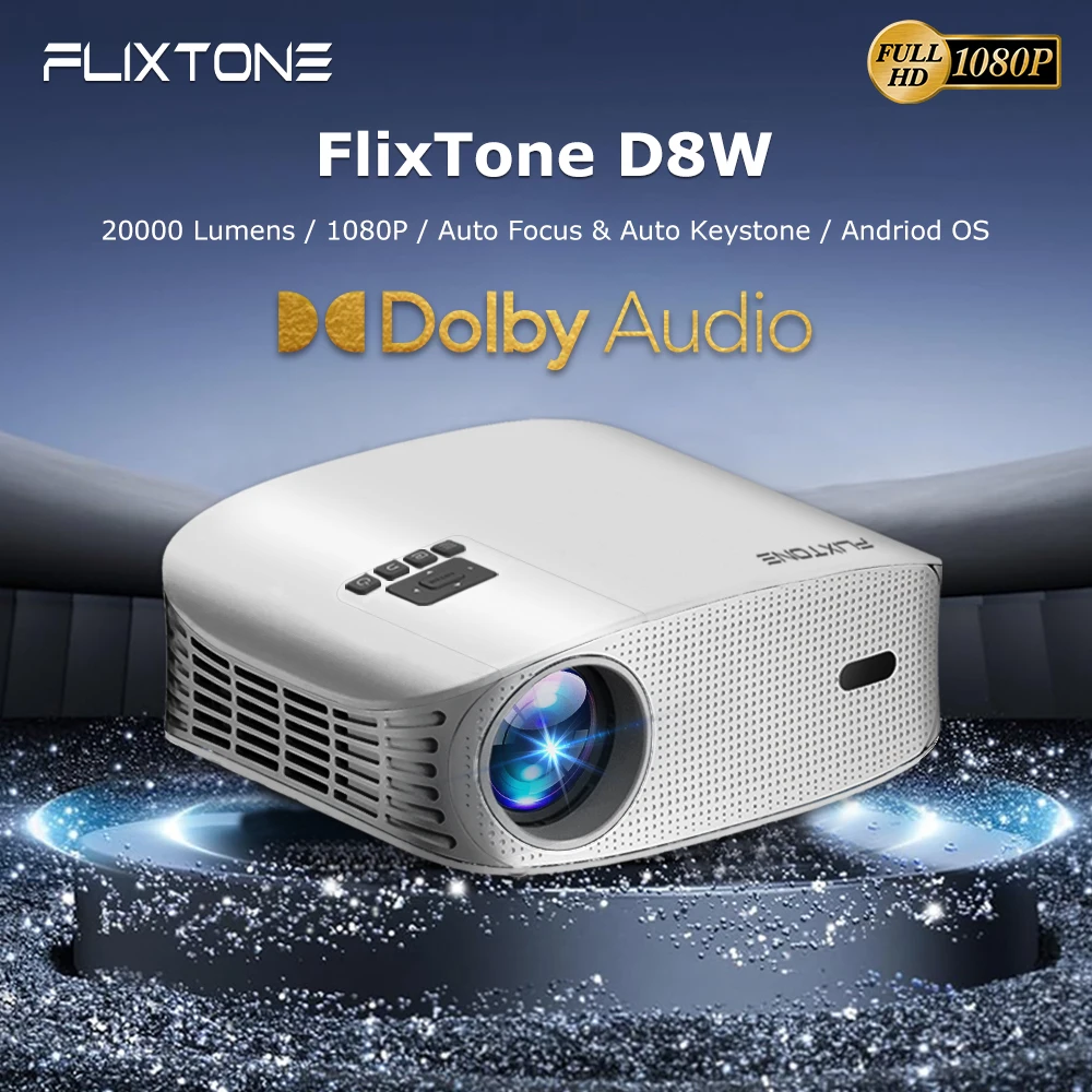 جهاز عرض FlinxTone D8W 4K بتركيز تلقائي صغير للمنزل الذكي عالي الدقة 1080 بكسل للمسرح المنزلي متعاطي المخدرات