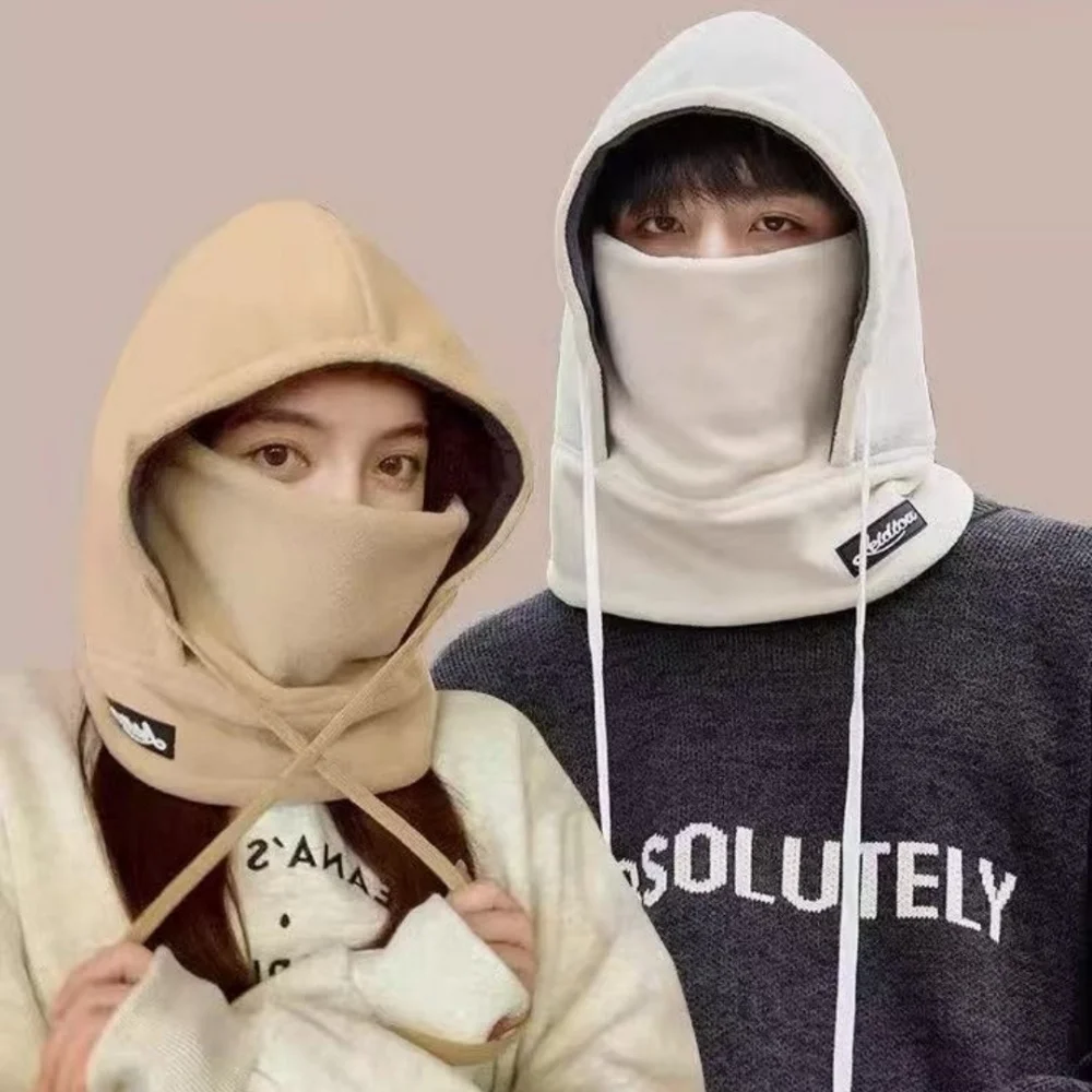 Men Women Fashion Winter Pullover Hat Balaclava Hat With Mask Outdoor Ear Neck Protection Windproof Hooded Scarf Earmuffs Cap