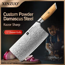 XINZUO 7.5'' in Cleaver Chef Knife 62-64 HRC Damascus Stainless Steel Razor Sharp Slicing Meat Butcher Knife Olive Wood Handle