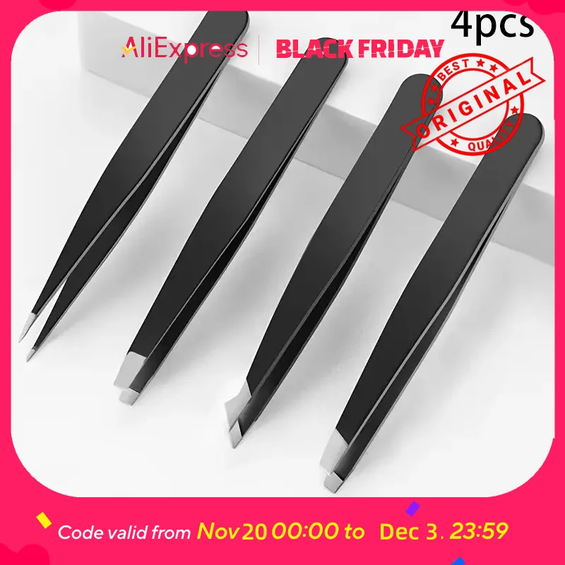 مجموعة ملقط الرموش مكونة من 4 قطع - تحكم سهل للمبتدئين، وقبضة مقاومة للانزلاق وأطراف حادة ​