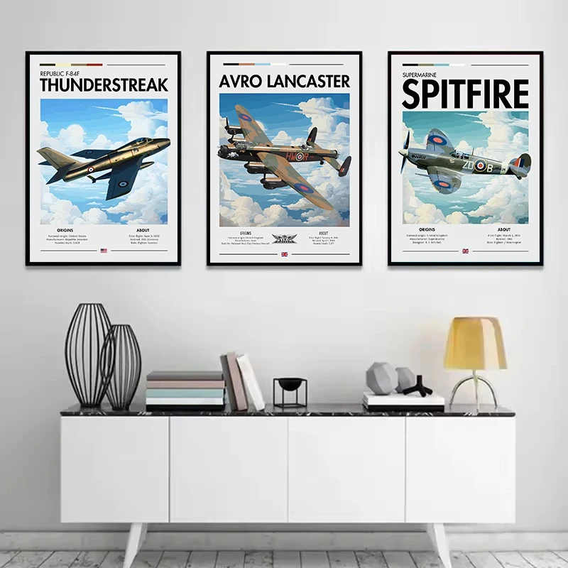 Minimalist Famous Military Aviation Boeing CH-47/Spitfire Iconic Aircraft Poster Canvas Painting Wall Art Pictures Home Decor
