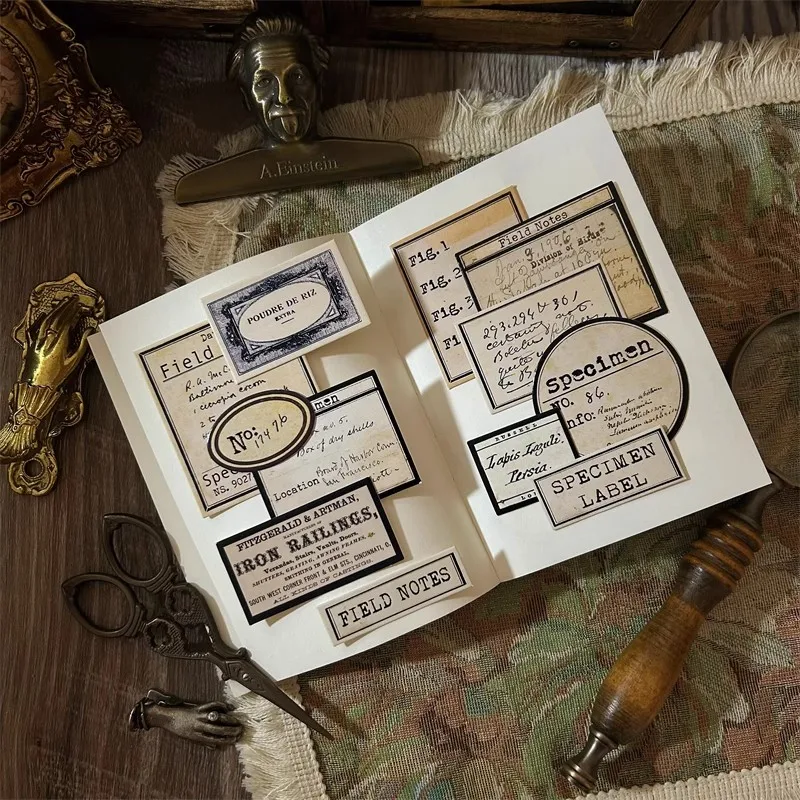 Junk Journal Thick Card Retro Handwritten English Label Collage Decoration Material Posing Vintage Handcraft