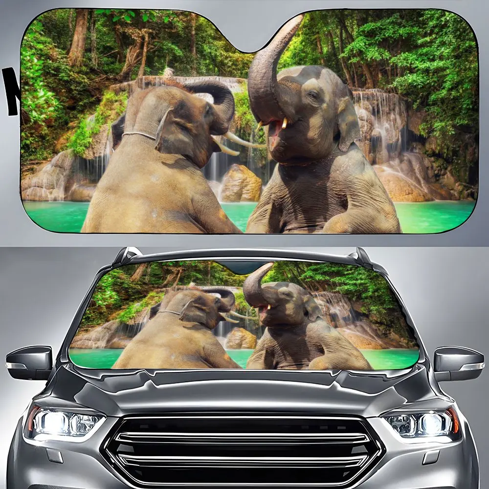 Elephant Car Interior Front Windshield Sun Shade, Auto Accessories Swim Ring Puppy Sunshade for SUV- Blocks Uv Rays Protector