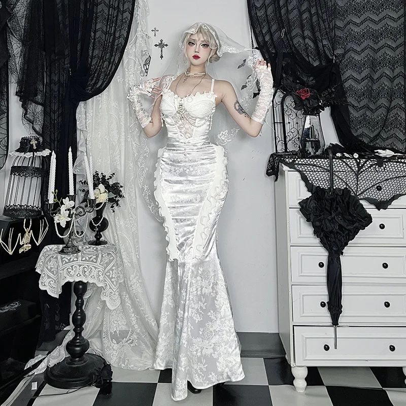 New Aesthetic Fairycore Grunge Mermaid Skirt Women Pastel Goth Lolita White Skirts Vintage Banquets Party Skirts