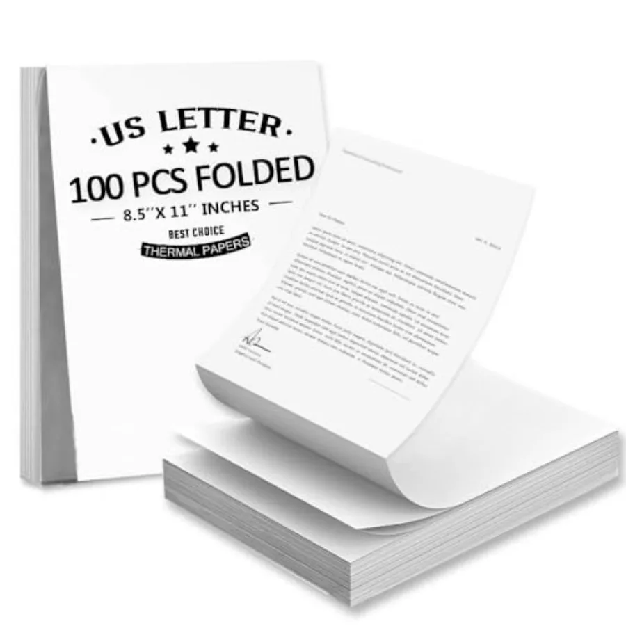 Sheets White Fanfold Thermal Paper 8.5 x 11 Inch for Thermal Printer BPA-Free, US Letter Size, Compatible with Most Thermal Pri