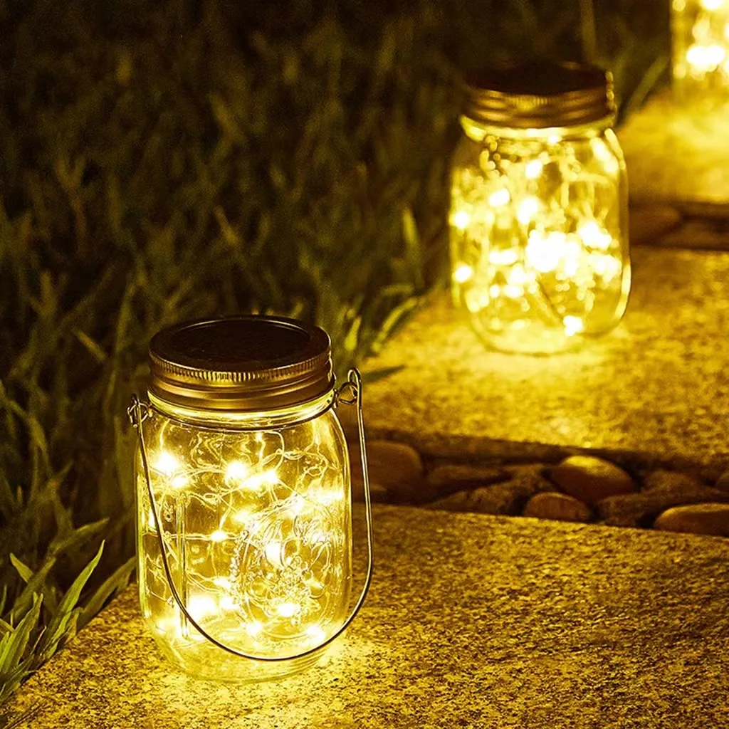 Solar Lantern Outdoor for Hanging,Glass Bottle Mason Jar Lantern Lights with Led String Lights for Garden Porch Home decor 6pcs