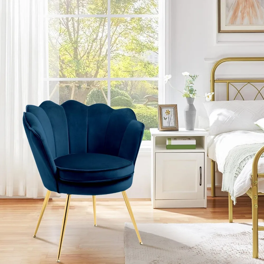 Accent Chairs Set of 2 for Living Room, Velvet Upholstered Makeup Room Vanity Chair with Back, Golden Metal Legs Accent Side Cha image 6