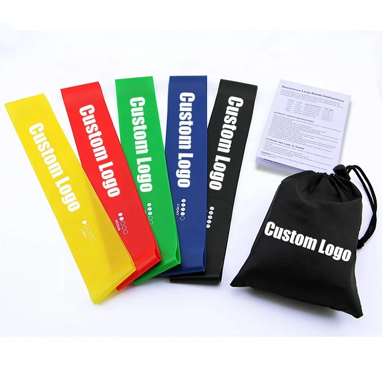 12 Inch Set of 5 Bands Physical Therapy Exercise Resistance Loop Band with Carry Bag
