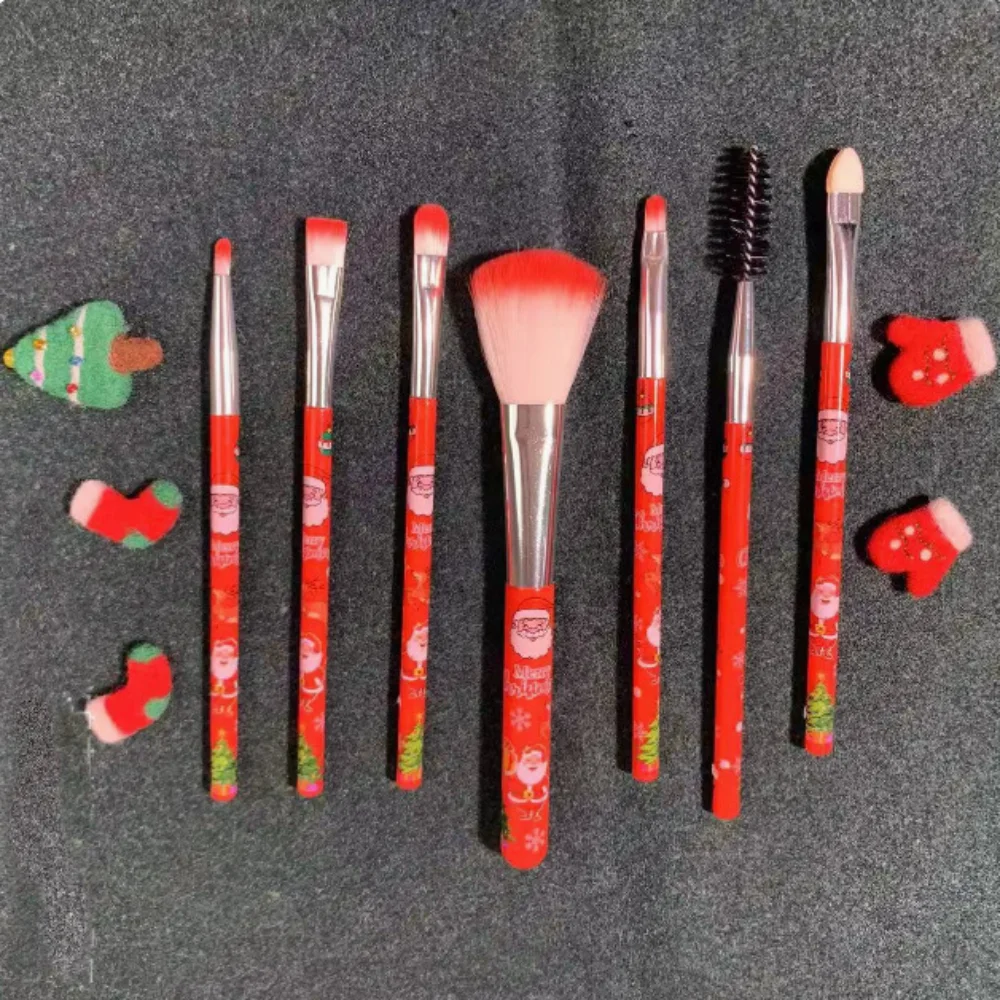 Coffret cadeau de pinceaux de maquillage de noël 12 pièces, avec motif de chat du père noël et KT, pinceaux de dessin animé mignons pour femmes, adaptés aux débutants